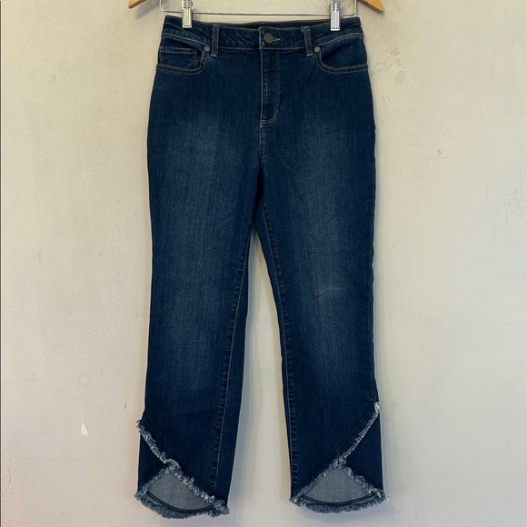 Susan Graver Denim - Susan Graver Dark Blue Frayed Hem cropped Women Jeans Size 2 EUC